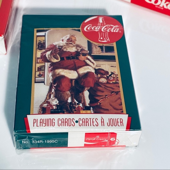 New Sealed Coca Cola Playing Cards Tin Box 1995 Christmas - Picture 4 of 13